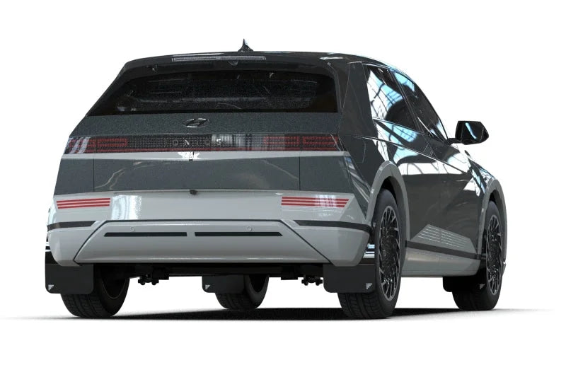 Rally Armor 22-24 Hyundai Ioniq 5 Black UR Mud Flap Light Blue Battery Logo - Installation View