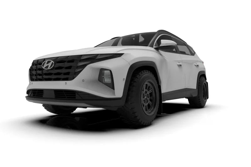 Rally Armor 22-24 Hyundai Tucson Black UR Mud Flap w/Red Logo - Installation View