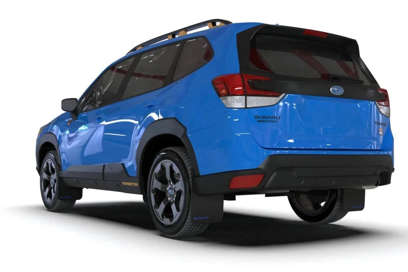 Rally Armor 22-24 Subaru Forester &amp; Wilderness Black UR Mud Flap w/Grey Logo - Back View