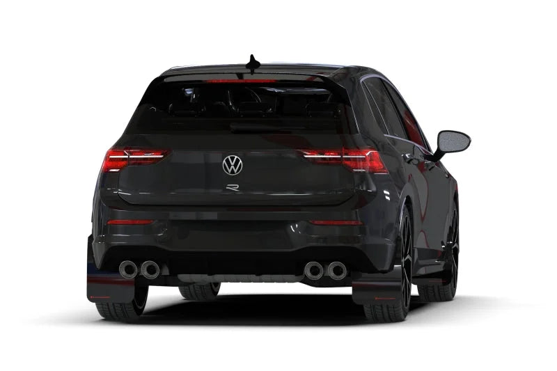 Rally Armor 22-25 VW MK8 Golf GTI/R Black UR Mud Flap w/White Logo - Installation View