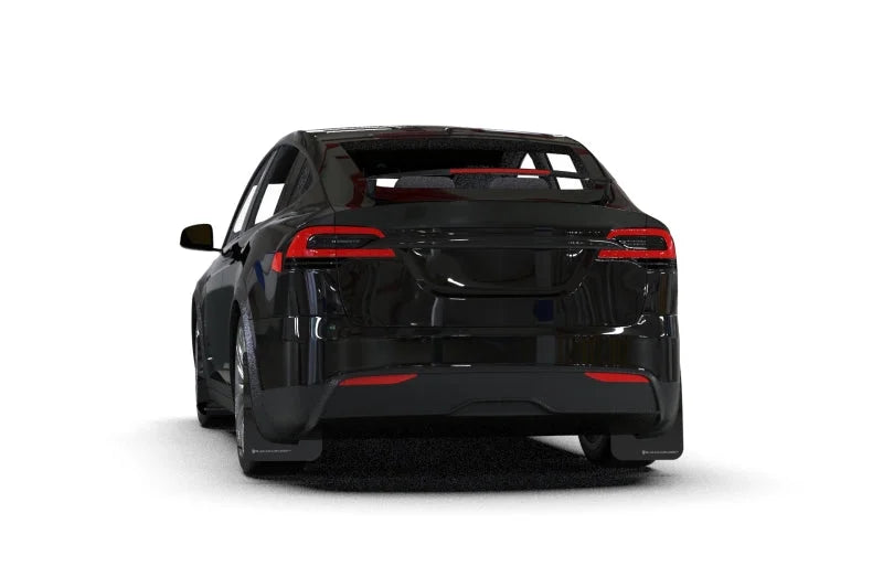 Rally Armor 22-26 Tesla Model X Black UR Mud Flap w/Dark Grey Logo - Detail View