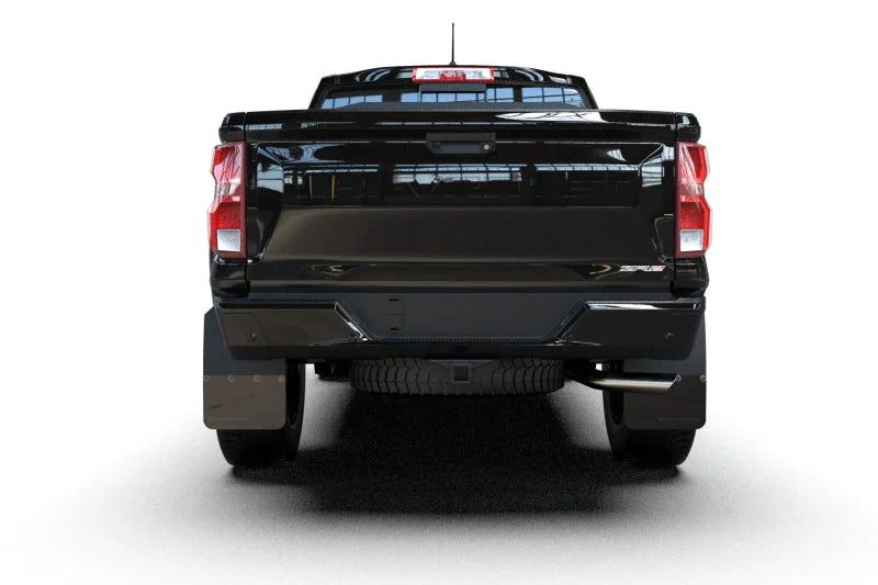 Rally Armor 23-25 Chevy Colorado ZR2 Black Mud Flap - Metallic Black Logo - Detail View