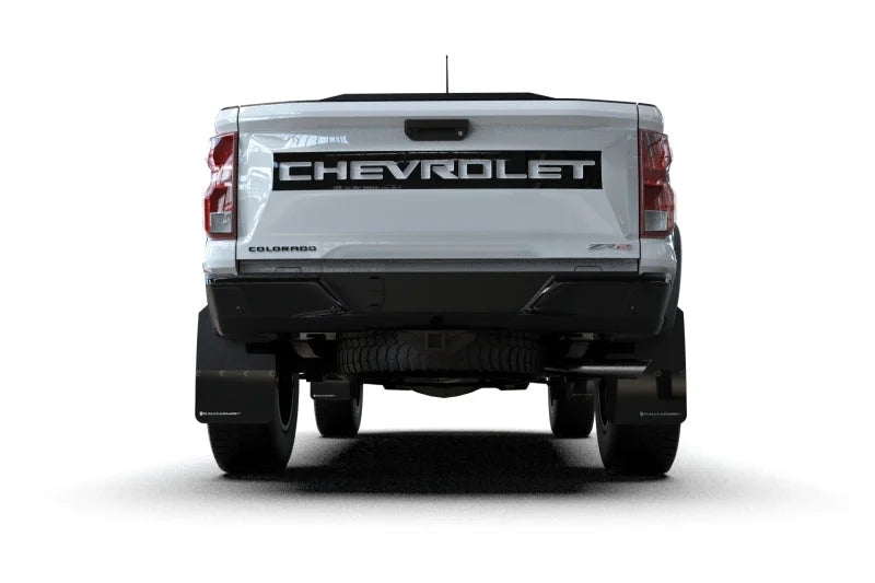 Rally Armor 23-25 Chevy Colorado ZR2 Black Mud Flap - White Logo - Side View