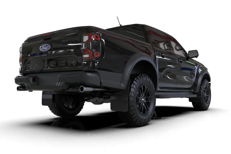 Rally Armor 23-25 Ford Ranger Raptor Black UR Mud Flap Metallic Black Logo - Back View