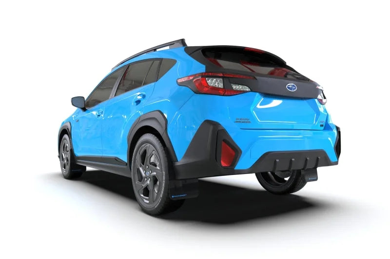 Rally Armor 24-25 Subaru Crosstrek Black UR Mud Flap White Logo - Installation View