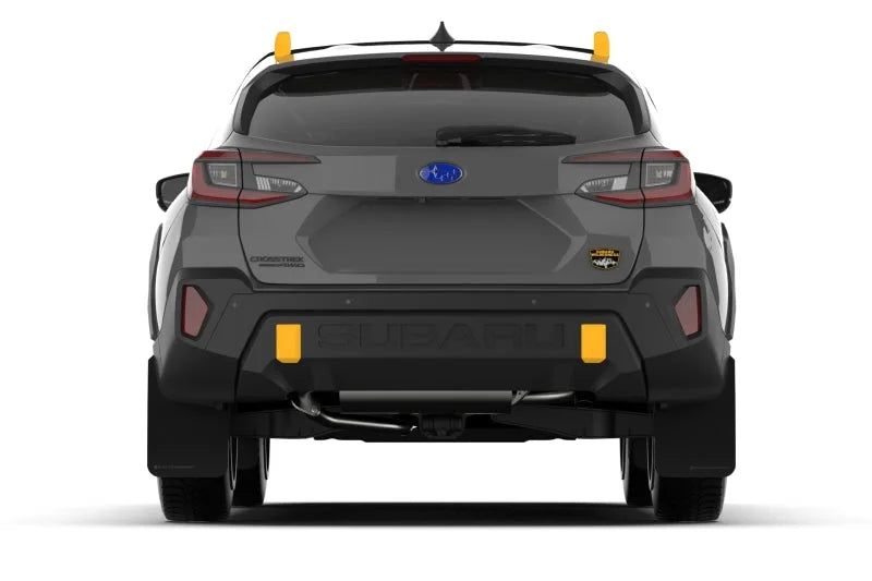 Rally Armor 24-25 Subaru Crosstrek (Wilderness Only) Black UR Mud Flap W/Red Logo - No Drilling Req - Back View