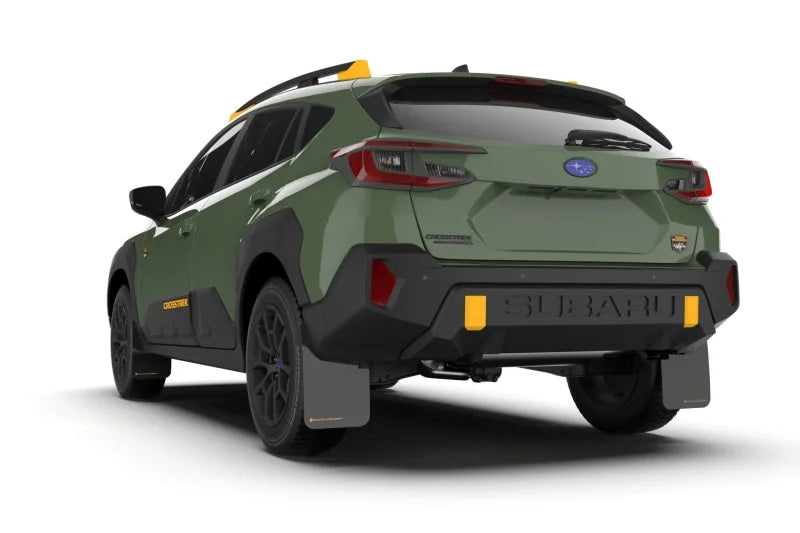 Rally Armor 24-25 Subaru Crosstrek (Wilderness Only) Black UR Mud Flap W/Red Logo - No Drilling Req - Installation View