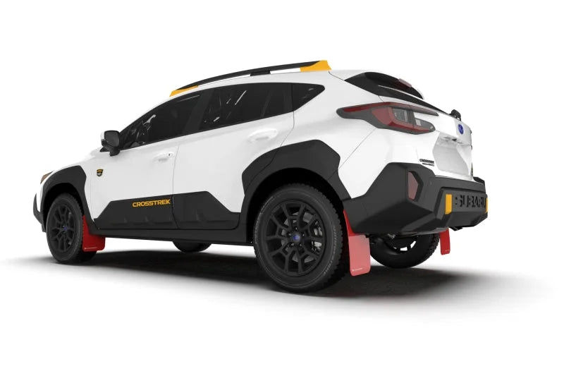 Rally Armor 24-25 Subaru Crosstrek (Wilderness Only) Red UR Mud Flap W/Black Logo - No Drilling Req - Detail View