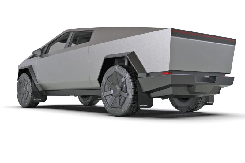 Rally Armor 24-25 Tesla Cybertruck Black UR Mud Flap Metallic Black Logo - Side View