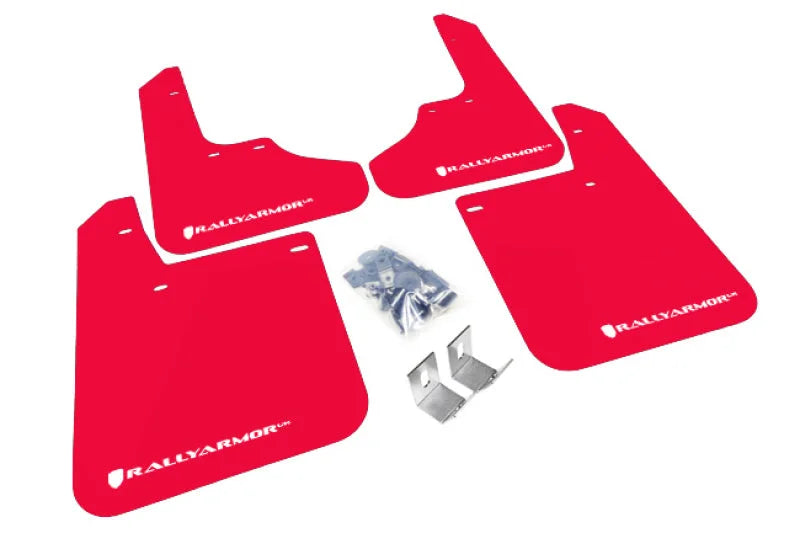 Rally Armor 93-01 Subaru Impreza RS Red UR Mud Flap w/ White Logo - Main Product View