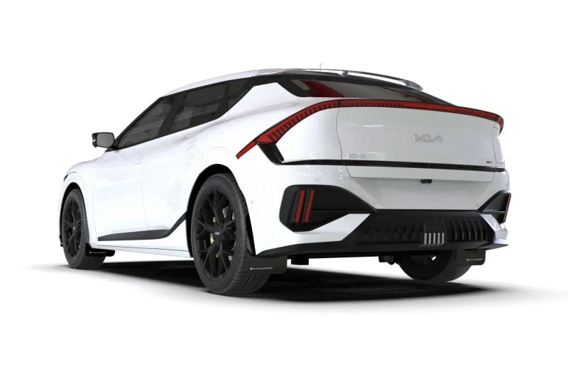 Rally Armor Base Light/GT/GT-Line Black Mud Flap - Metallic Black Logo fits 2025-2026 Kia EV6 GT - Side View