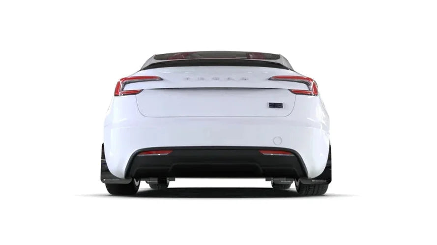 Rally Armor 24-25 Tesla Model 3 Highland Black UR Mud Flap White Logo - Back View