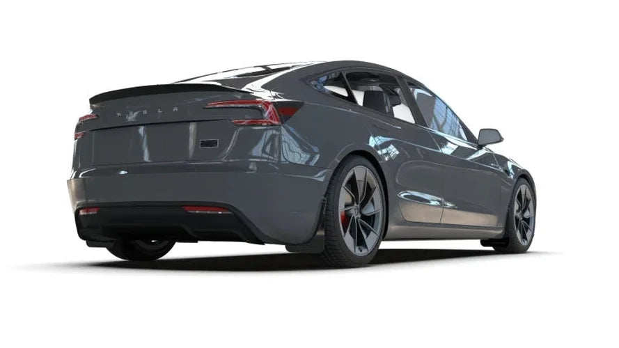 Rally Armor 24-25 Tesla Model 3 Highland Black UR Mud Flap White Logo - Installation View