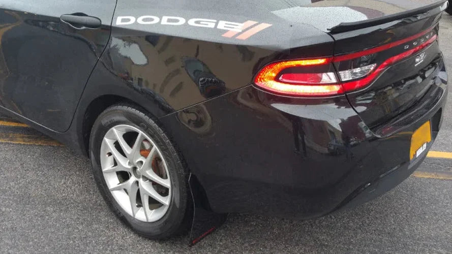 Rally Armor 13-16 Dodge Dart Black UR Mud Flap w/ White Logo - Side View