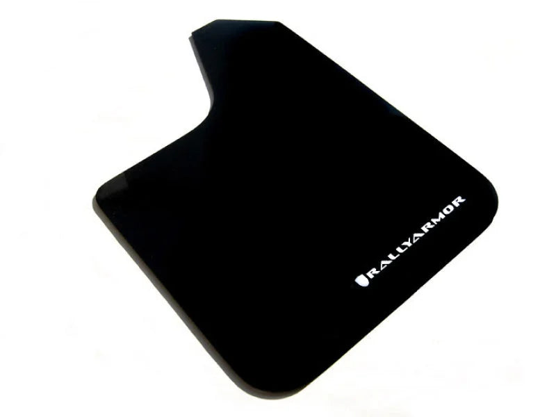 Rally Armor Universal Fit (No Hardware) Basic Black Mud Flap w/ Red Logo - Side View