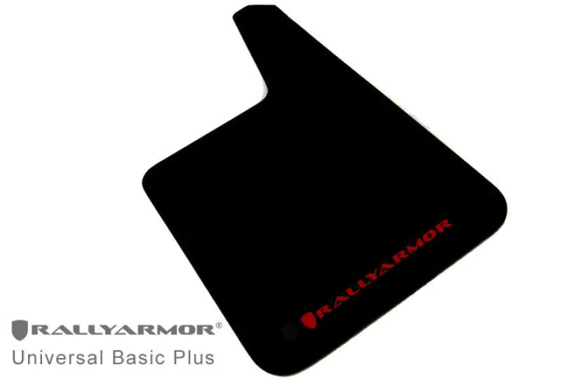Rally Armor Universal Fit (No Hardware) Basic Plus Black Mud Flap w/ Red Logo - Main Product View