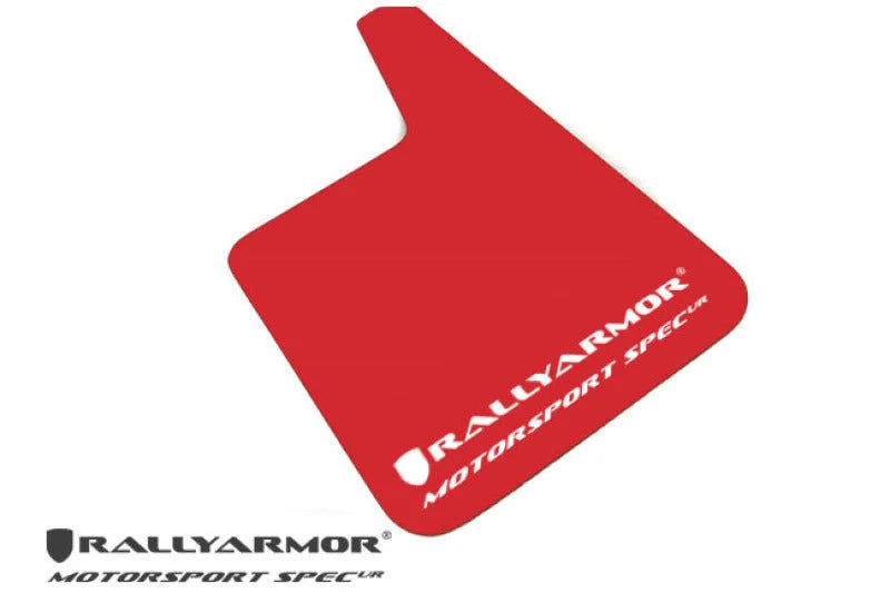Rally Armor Universal Fit (No Hardware) Motorsport Spec Red UR Mud Flap w/ White Logo - Main Product View