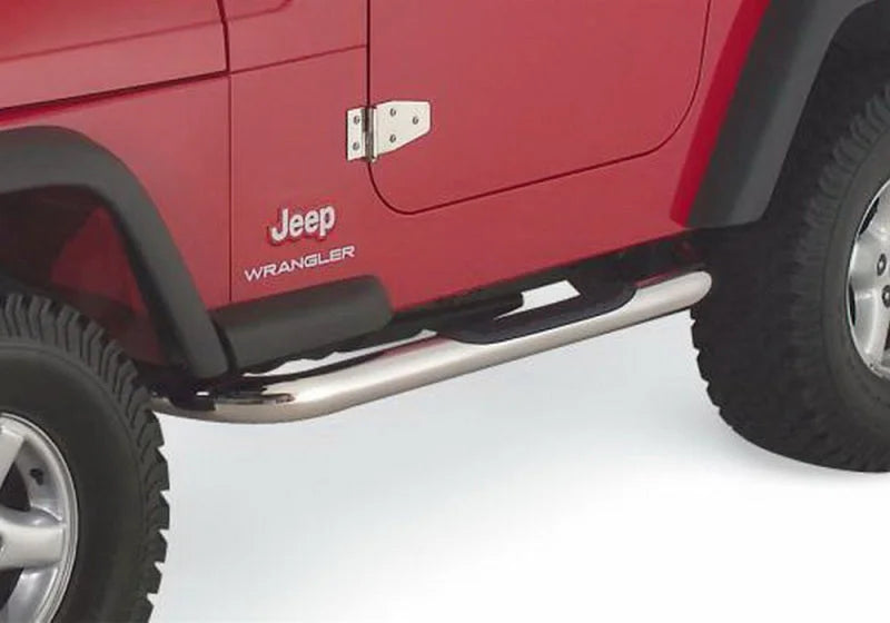 Rampage 1987-1995 Jeep Wrangler(YJ) 3 Inch Round Nerf Bar - Polished - Side View