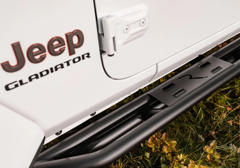 Rampage 20-22 Jeep Gladiator SRS Sidebar Rock Crawler Steps - Black - Back View