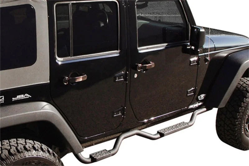Rampage 2007-2018 Jeep Wrangler(JK) Unlimited Side Bar Drop Step Slimline - Black - Side View