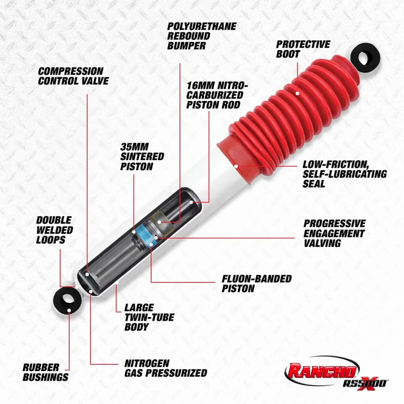 Rancho 04-09 Dodge Durango Front RS5000X Shock - Side View