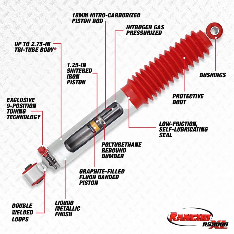 Rancho 84-01 Jeep Cherokee Front RS9000XL Shock - Side View