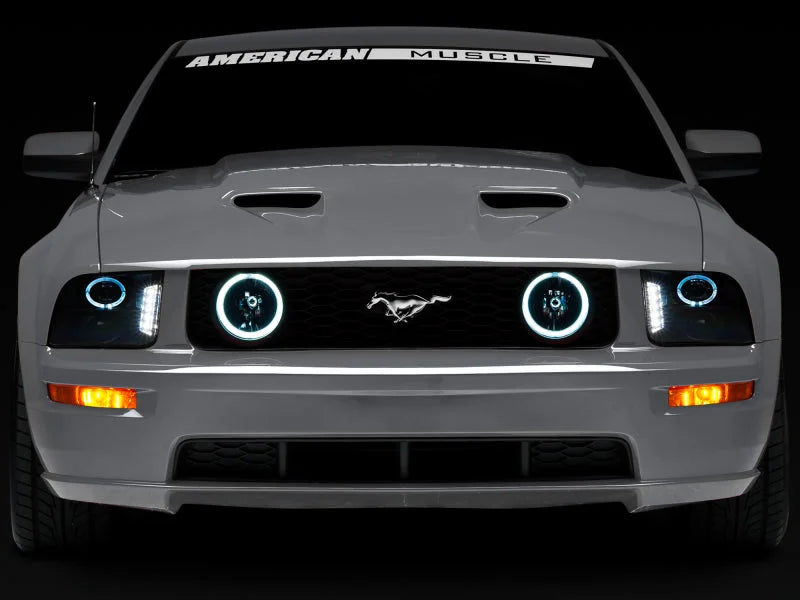 Raxiom 05-09 Ford Mustang w/ Halogen LED Halo Prjctr Headlights-Blk Hsng(Smoked Lens Exclude GT500) - Installation View