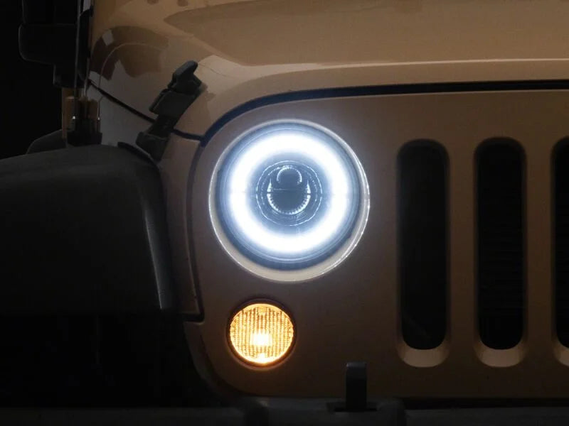 Raxiom 07-08 Jeep Wrangler JK Hi Output LED Headlights/Angel Eye DRL- Black Housing- Clear Lens - Additional View 7
