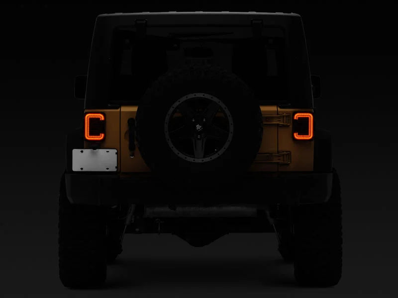 Raxiom 07-18 Jeep Wrangler JK Axial Series LED Halo Tail Lights- Black Housing (Dark Smoked Lens) - Back View
