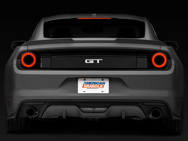 Raxiom 15-22 Ford Mustang Halo LED Tail Lights - Gloss Black Housing (Smoked Lens) - Back View