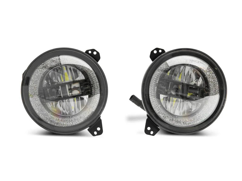 Raxiom 18-22 Jeep Wrangler JL/JT Axial Series LED Headlights- Black Housing (Clear Lens) - Side View