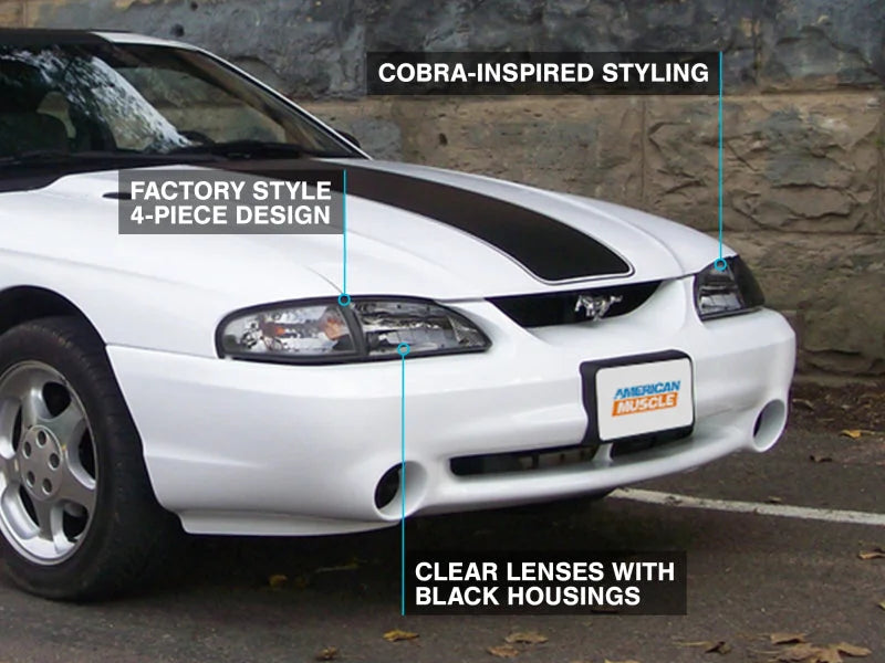 Raxiom 94-98 Mustang Axial Series Cobra Style Headlights- Black Housing (Clear Lens) - Additional View 10