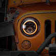 Load image into Gallery viewer, Raxiom 97-18 Jeep Wrangler TJ/JK Axial Halo Headlights w/ DRL Amber Signals- Blk Hsng (Clear Lens) - Side View