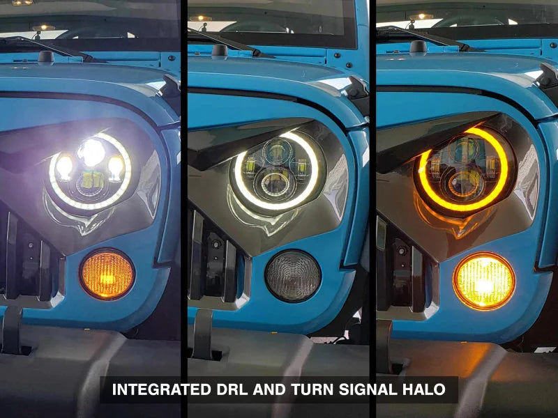 Raxiom 97-18 Jeep Wrangler TJ/JK Axial Halo Headlights w/ DRL Amber Signals- Blk Hsng (Clear Lens) - Additional View 11