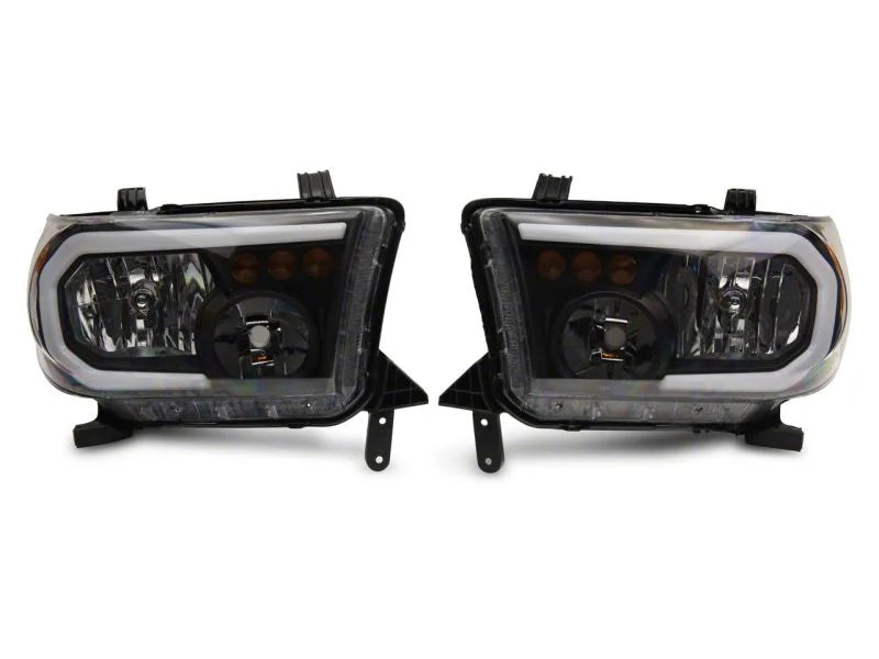 Raxiom Axial Series Headlights w/ LED Bar - Black Housing (Clear Lens) fits 2007-2013 Toyota Tundra - Installation View