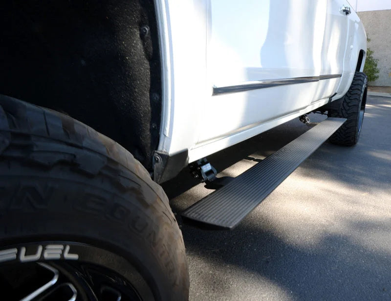 RealTruck 15-19 Chevy Silverado 25/3500HD CC Dsl 4dr VoltStep Electric Running Board Kit - Tex. Blk - Installation View