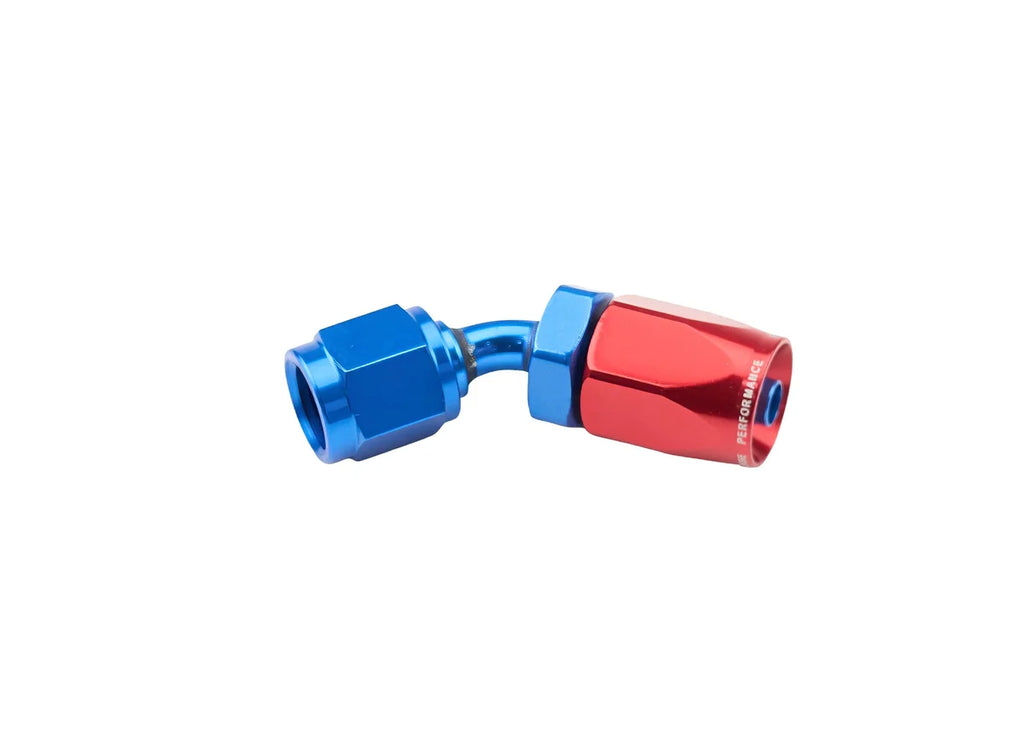 Redhorse Performance 4AN 45Deg Female Alum Hose End Red Blue 6045-04-1