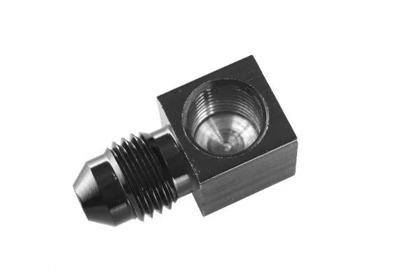 Redhorse Performance 4AN Male to 1/8in NPT FM Gauge Adapter 90Deg BLK 9196-04-02-2