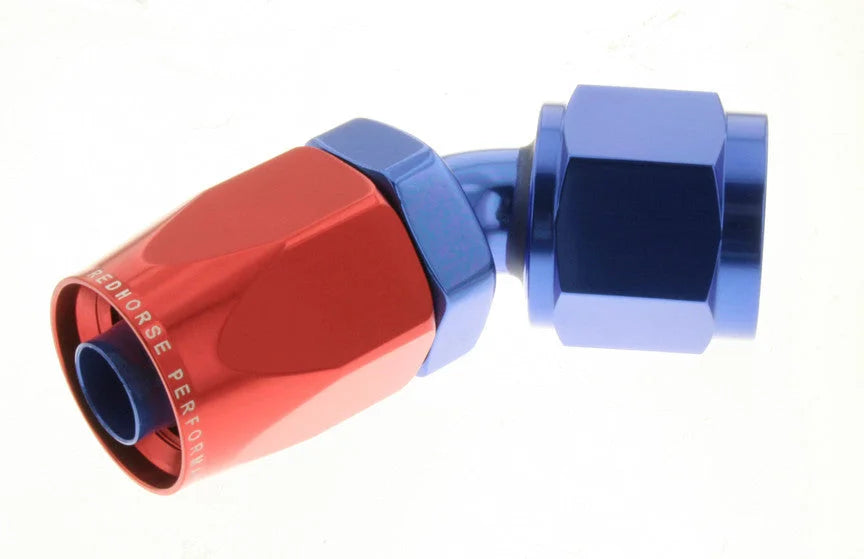 Redhorse Performance 6AN 45Deg FM Hose End Aluminum Red/Blue 6045-06-1