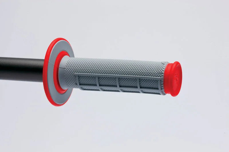 Renthal MX Dual Compound Grips 1/2 Waffle - Grey/ Red - Side View