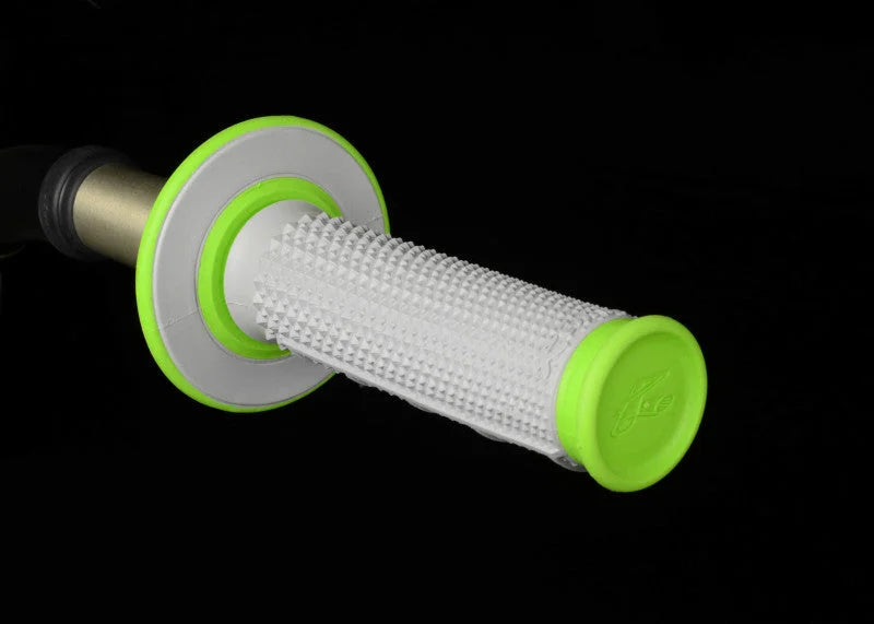 Renthal MX Dual Compound Grips Tapered 1/2 Waffle - Grey/ Green - Side View