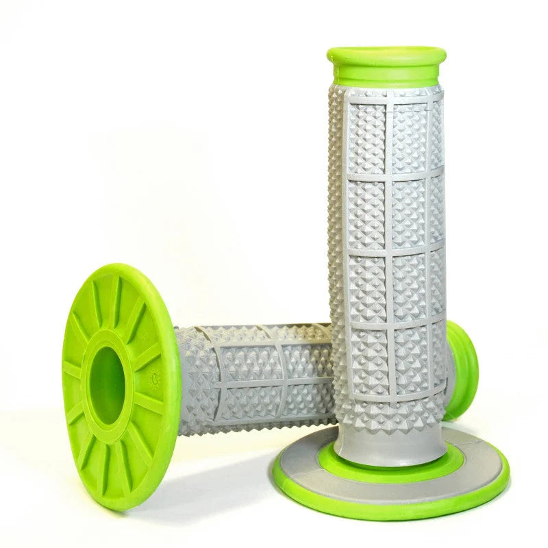 Renthal MX Dual Compound Grips Tapered 1/2 Waffle - Grey/ Green - Detail View