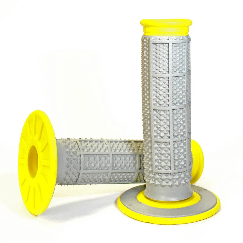 Renthal MX Dual Compound Grips Tapered 1/2 Waffle - Grey/ Yellow - Detail View