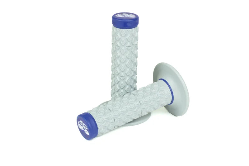 Renthal Soft/Firm MX Dual Compound Grips Tapered 1/2 Waffle - Gray/Blue - Side View