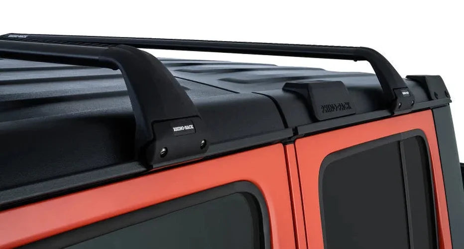 Rhino-Rack 07-22 Jeep Wrangler JK/JL 4 Door Hard Top Vortex SG 2 Bar Roof Rack - Black - Side View