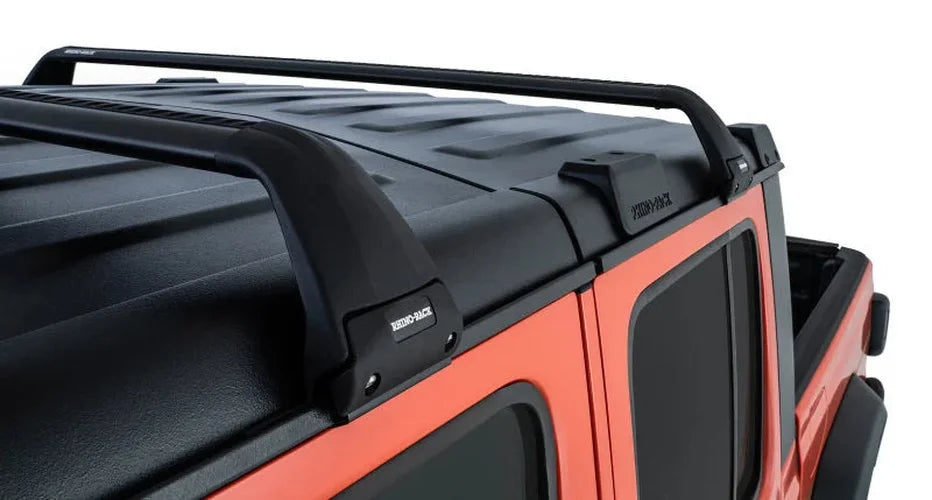 Rhino-Rack 07-22 Jeep Wrangler JK/JL 4 Door Hard Top Vortex SG 2 Bar Roof Rack - Black - Installation View