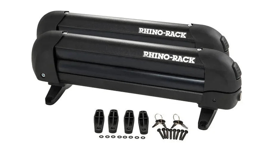 Rhino-Rack Universal Ski/Snowboard Carrier - Fits 3 Pairs of Skis or 2 Snowboards - Black - Installation View
