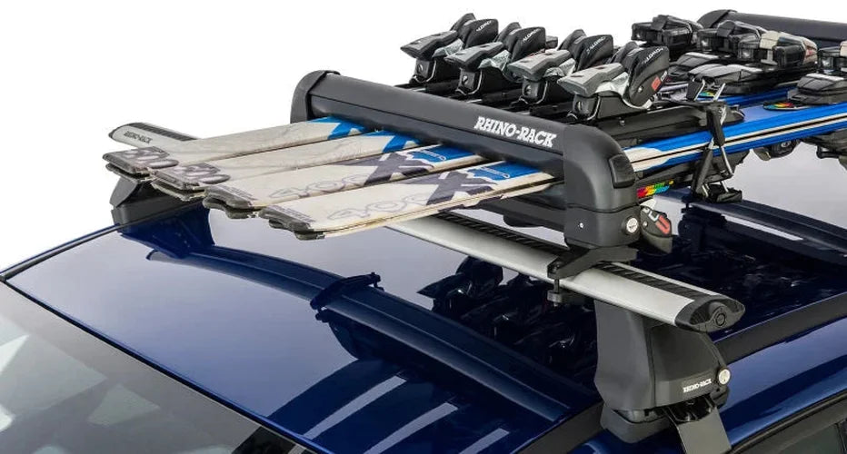 Rhino-Rack Universal Ski/Snowboard Carrier - Fits 4 Pairs of Skis or 2 Snowboards - Black - Back View