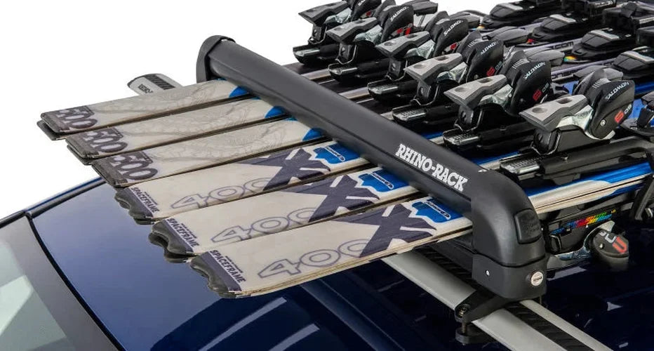 Rhino-Rack Universal Ski/Snowboard Carrier - Fits 6 Pairs of Skis or 4 Snowboards - Black - Back View