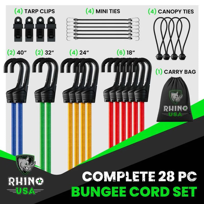 Rhino USA 28Pc Bungee Cord Assortment - Back View